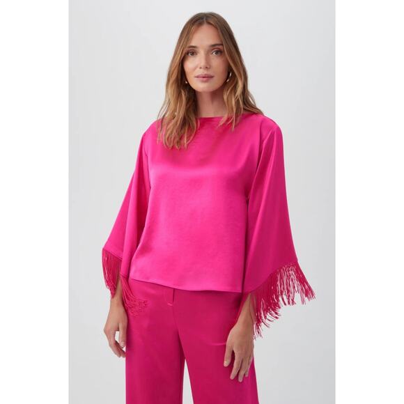 Trina Turk Tops - Trina Turk Arabella Satin Fringe Top Blouse size S, Hot Pink | NEW $258